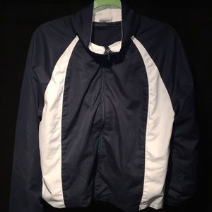 Simplistic blue and white windbreaker